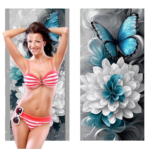 Strandtuch XXL, Mikrofaser Handtuch 2er Set 70 x 140 cm Groß Badetuch, Blumen Schmetterlinge Strandtuch Schnell Trocknendes, Sandbeständig, Summer Saunahandtuch Herren, Geschenke für Frauen C-448 von QIANLUOO