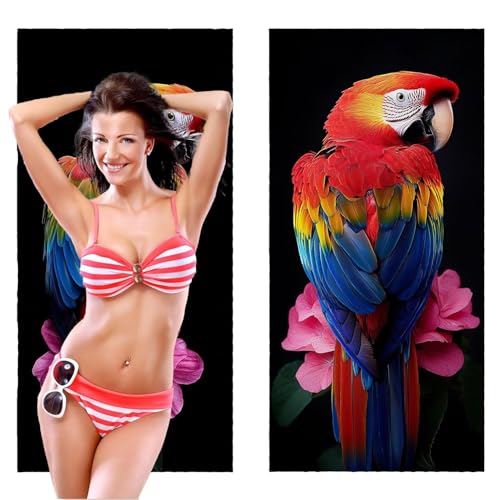 Strandtuch XXL, Mikrofaser Handtuch 2er Set 70 x 140 cm Groß Badetuch, Papagei Strandtuch Schnell Trocknendes, Sandbeständig, Summer Must Haves, Saunahandtuch Herren, Geschenke für Frauen C-1040 von QIANLUOO