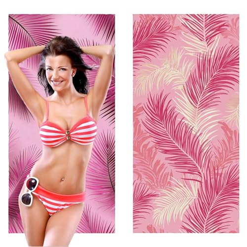 Strandtuch XXL, Mikrofaser Handtuch 2er Set 70 x 140 cm Groß Badetuch, Pink Federn Strandtuch Schnell Trocknendes, Sandbeständig, Summer Must Haves, Saunahandtuch Herren, Geschenke für Frauen C-276 von QIANLUOO