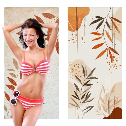 Strandtuch XXL, Mikrofaser Handtuch 2er Set 75 x 150 cm Groß Badetuch, Pflanzen Blätter Strandtuch Schnell Trocknendes, Sandbeständig, Summer Saunahandtuch Herren, Geschenke für Frauen C-1105 von QIANLUOO