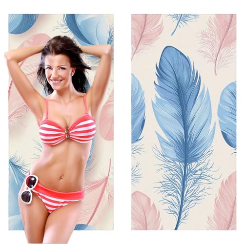 Strandtuch XXL, Mikrofaser Handtuch 2er Set 80 x 160 cm Groß Badetuch, Federn Strandtuch Schnell Trocknendes, Sandbeständig, Summer Must Haves, Saunahandtuch Herren, Geschenke für Frauen C-1054 von QIANLUOO