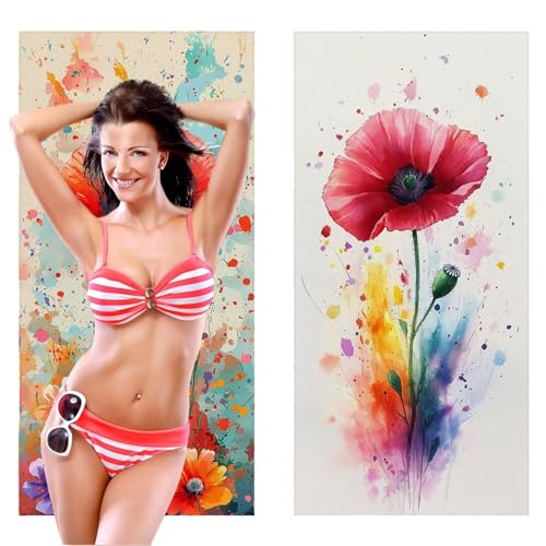 Strandtuch XXL, Mikrofaser Handtuch 2er Set 80 x 160 cm Groß Badetuch, Yu Schöne Blumen Strandtuch Schnell Trocknendes, Sandbeständig, Summer Saunahandtuch Herren, Geschenke für Frauen C-1046 von QIANLUOO