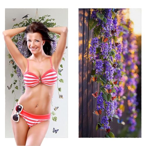 Strandtuch XXL, Mikrofaser Handtuch 2er Set 90 x 180 cm Groß Badetuch, Blumen Schmetterlinge Strandtuch Schnell Trocknendes, Sandbeständig, Summer Saunahandtuch Herren, Geschenke für Frauen C-1121 von QIANLUOO
