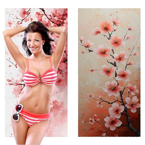 Strandtuch XXL, Mikrofaser Handtuch 2er Set 90 x 180 cm Groß Badetuch, Kirschblüte rosa Strandtuch Schnell Trocknendes, Sandbeständig, Summer Saunahandtuch Herren, Geschenke für Frauen C-1037 von QIANLUOO