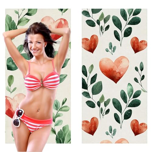 Strandtuch XXL, Mikrofaser Handtuch 2er Set 90 x 180 cm Groß Badetuch, Pflanzen Liebe Strandtuch Schnell Trocknendes, Sandbeständig, Summer Must Haves, Saunahandtuch Herren, Geschenke für Frauen C1091 von QIANLUOO