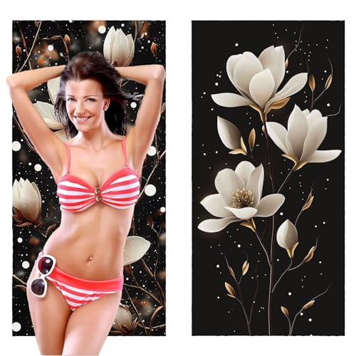 Strandtuch XXL, Mikrofaser Handtuch 2er Set 90 x 200 cm Groß Badetuch, Jade Orchidee Strandtuch Schnell Trocknendes, Sandbeständig, Summer Must Haves, Saunahandtuch Herren, Geschenke für Frauen C-1060 von QIANLUOO