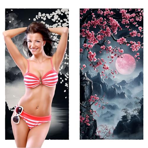 Strandtuch XXL, Mikrofaser Handtuch 2er Set 90 x 200 cm Groß Badetuch, Mond Aussicht Strandtuch Schnell Trocknendes, Sandbeständig, Summer Must Haves, Saunahandtuch Herren, Geschenke für Frauen C-1070 von QIANLUOO