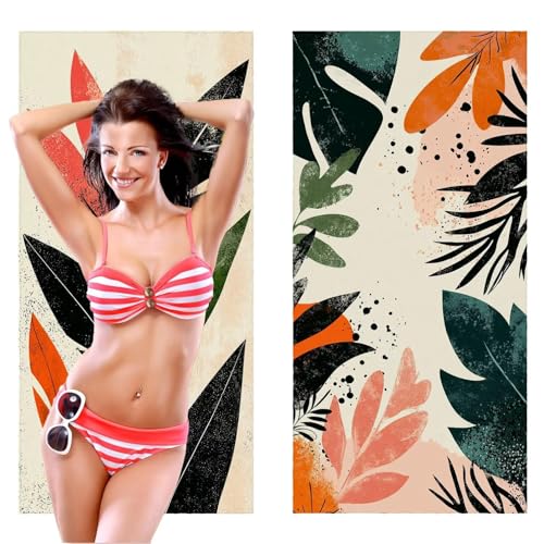 Strandtuch XXL, Mikrofaser Handtuch 2er Set 90 x 200 cm Groß Badetuch, Pflanzen Strandtuch Schnell Trocknendes, Sandbeständig, Summer Must Haves, Saunahandtuch Herren, Geschenke für Frauen C-1090 von QIANLUOO