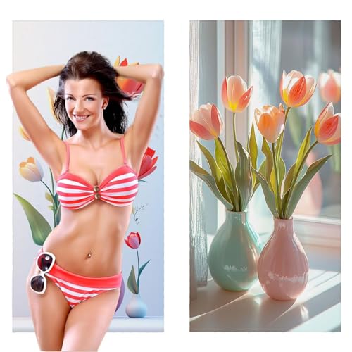 Strandtuch XXL, Mikrofaser Handtuch 2er Set 90 x 200 cm Groß Badetuch, Tulpen Vase Strandtuch Schnell Trocknendes, Sandbeständig, Summer Must Haves, Saunahandtuch Herren, Geschenke für Frauen C-1066 von QIANLUOO