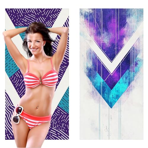 Strandtuch XXL, Mikrofaser Handtuch 2er Set 90 x 200 cm Groß Badetuch, Violett Geometrie Strandtuch Schnell Trocknendes, Sandbeständig, Summer Saunahandtuch Herren, Geschenke für Frauen C-1118 von QIANLUOO