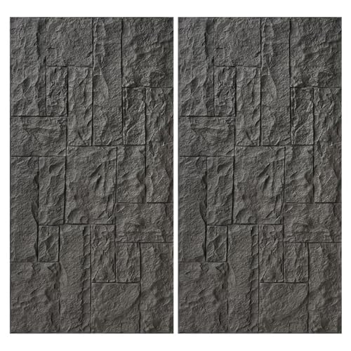 2er-Pack PU-Steinwandpaneele For Drinnen Und Draußen, 61 X 120 Cm, Hintergrundwandverkleidung Mit Kunststeinstruktur, 3D-Akzent-Wanddekor, Realistische Felsoptik(Black) von QIANMEI