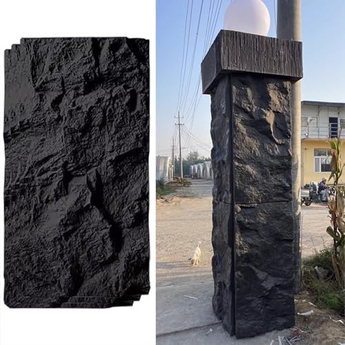 3D-Dekorative Wandverkleidung, Steinoptik, Kunststeinfurnier-Wandpaneele For Den Innen- Und Außenbereich, DIY-wasserdichte PU-Textur-Tapete, Form, Dekorativ(Black,3pcs) von QIANMEI