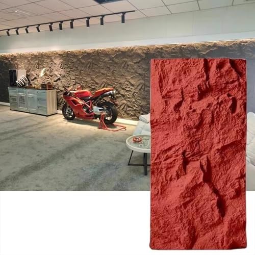 3D-Dekorative Wandverkleidung, Steinoptik, Kunststeinfurnier-Wandpaneele For Den Innen- Und Außenbereich, DIY-wasserdichte PU-Textur-Tapete, Form, Dekorativ(Red,1pc) von QIANMEI