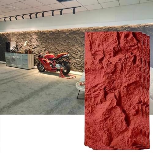 3D-Dekorative Wandverkleidung, Steinoptik, Kunststeinfurnier-Wandpaneele For Den Innen- Und Außenbereich, DIY-wasserdichte PU-Textur-Tapete, Form, Dekorativ(Red,3pcs) von QIANMEI