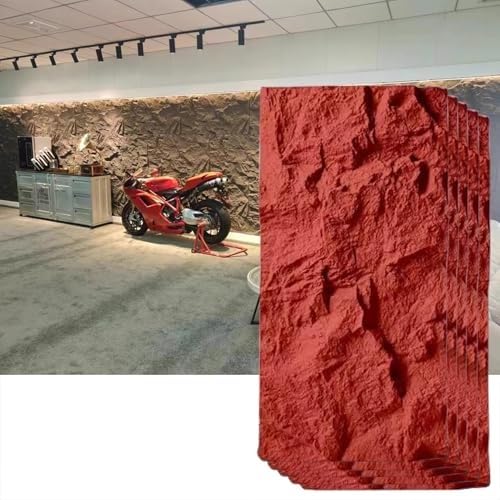 3D-Dekorative Wandverkleidung, Steinoptik, Kunststeinfurnier-Wandpaneele For Den Innen- Und Außenbereich, DIY-wasserdichte PU-Textur-Tapete, Form, Dekorativ(Red,5pcs) von QIANMEI