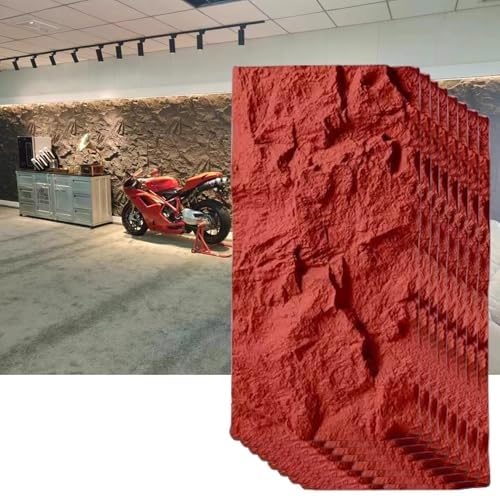 3D-Dekorative Wandverkleidung, Steinoptik, Kunststeinfurnier-Wandpaneele For Den Innen- Und Außenbereich, DIY-wasserdichte PU-Textur-Tapete, Form, Dekorativ(Red,8pcs) von QIANMEI