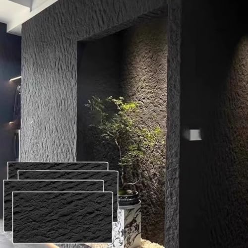 3D-Kunststeinplatten For Die Wand, 4 Stück, Dekorative PU-Wandstrukturplatten, Tapete For TV-Hintergrund, Wasserdichte Kunstverkleidung(Black) von QIANMEI
