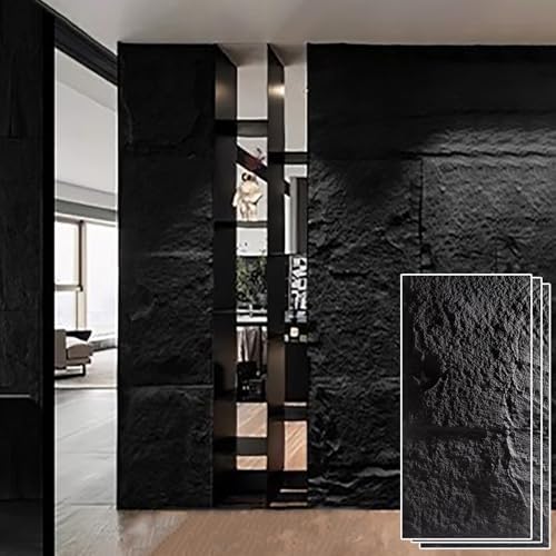 3D-Wandpaneele For Die Inneneinrichtung, PU-3D-Fliesen-Ziegel-Wandaufkleber In Steinoptik, Innenkulissenverkleidung, DIY-Installation(Black,3pack) von QIANMEI