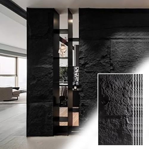 3D-Wandpaneele For Die Inneneinrichtung, PU-3D-Fliesen-Ziegel-Wandaufkleber In Steinoptik, Innenkulissenverkleidung, DIY-Installation(Black,5pack) von QIANMEI