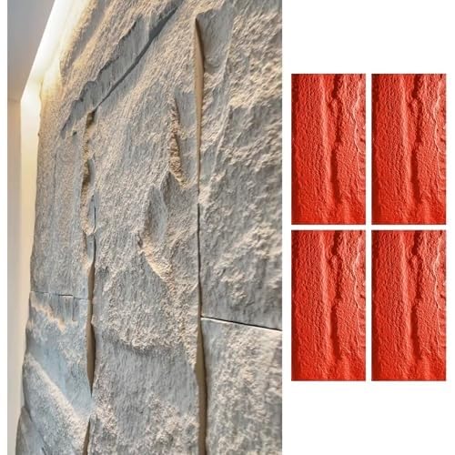 3D-dekorative Wandverkleidung For Den Innen- Und Außenbereich, Moderne Kunststein-PU-Ziegel-Tapeten-Wandverkleidungsplatten, Kunststeinplatte For Die Wand(Red,4pcs) von QIANMEI