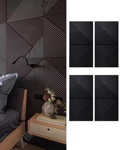 3D-strukturierte Wandpaneele, DIY-Küche, Badezimmer, Heimdekor-Tapete, Innenwand-Dekorplatte, Kunstziegel For Spielzimmer, TV-Hintergrund, Wohnzimmer(Black,4pcs) von QIANMEI