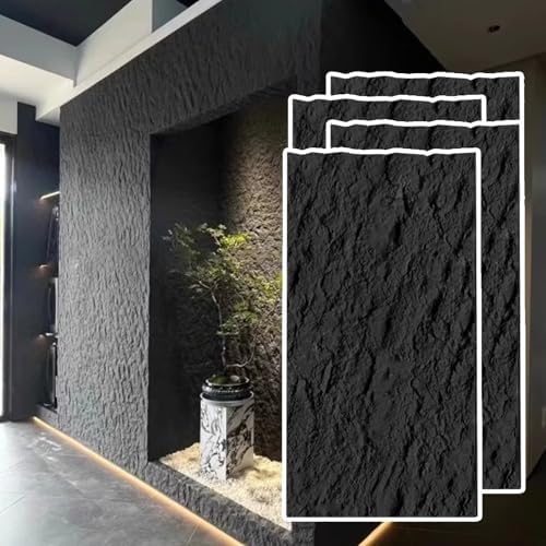 Dekorative 3D-Wandpaneele Aus Kunststein, 6er-/4er-/2er-Packung Trockenbauplatten, Wasserdichtes Steinfurnier For Küche, Bad, Balkon, Schlafzimmer, Wohnzimmer(Black,4PCS) von QIANMEI