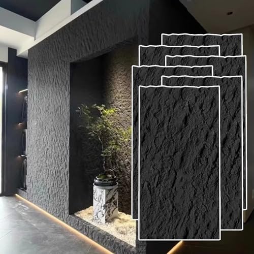 Dekorative 3D-Wandpaneele Aus Kunststein, 6er-/4er-/2er-Packung Trockenbauplatten, Wasserdichtes Steinfurnier For Küche, Bad, Balkon, Schlafzimmer, Wohnzimmer(Black,6PCS) von QIANMEI
