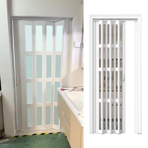 Falttüren Innentüren Anpassbare Innen-Faltschiebetür, Weiße Ziehharmonika-Tür, PVC-Acrylplatte Mit Magnetstreifen, Türgriff, Schiebe-Teleskoptür,(84x96in(213.4x243.8cm)) von QIANMEI