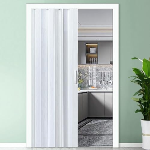 Falttüren Innentüren Magnetische Falttür, Interne PVC-Schiebetür, Faltbare Ziehharmonika-Tür, Isolierung Von Rauch Und Kalter Luft, Bodenloses Schienendesign,(White,38x80in (96.5x203cm)) von QIANMEI
