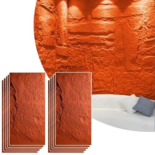 Kunststein-Wandpaneel For Den Außenbereich, Wasserdichte PU-Wandverkleidungsplatten, 3D-Wanddekor-Verkleidung, Einfache DIY-Installation(Orange,10pcs) von QIANMEI