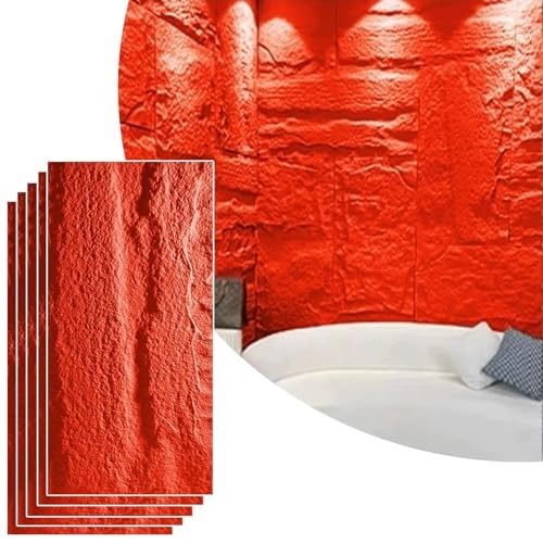Kunststein-Wandpaneel For Den Außenbereich, Wasserdichte PU-Wandverkleidungsplatten, 3D-Wanddekor-Verkleidung, Einfache DIY-Installation(Red,5pcs) von QIANMEI