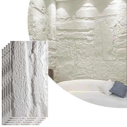 Kunststein-Wandpaneel For Den Außenbereich, Wasserdichte PU-Wandverkleidungsplatten, 3D-Wanddekor-Verkleidung, Einfache DIY-Installation(White,5pcs) von QIANMEI