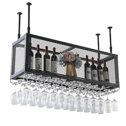 QIANMEI Hängendes Weinglasregal, An Der Decke Montierter Weinflaschenhalter, Regal for Champagnergläser, Verstellbare Breite/Höhe, Platzsparendes Weinregal(Size:100x35x45cm/39x13.7x17.7in) von QIANMEI