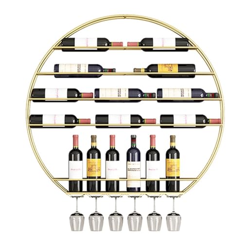 QIANMEI Industrielle Weinregale Zur Wandmontage, Rund, Weinflaschen-Glashalter, Schwebende Regale, Weinhalter for 14 Flaschen, Geschenke for Weinliebhaber(Color:Gold) von QIANMEI