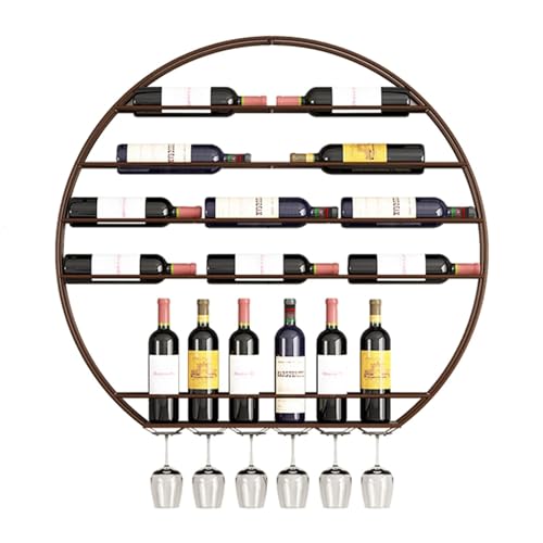 QIANMEI Industrielle Weinregale Zur Wandmontage, Rund, Weinflaschen-Glashalter, Schwebende Regale, Weinhalter for 14 Flaschen, Geschenke for Weinliebhaber(Color:Red Copper) von QIANMEI
