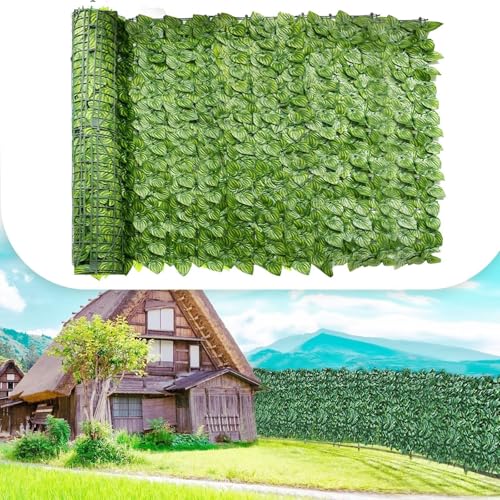 QIANMEI Künstliche Garten Sichtschutz Künstliche Efeublatt-Hecke, Erweiterbarer Gartenzaun-Sichtschutz, UV-Schutz-Hecken-Rollschirm for Balkon-Außengarten-Wandmatten-Dekoration(2x2m/6.56x6.56ft) von QIANMEI