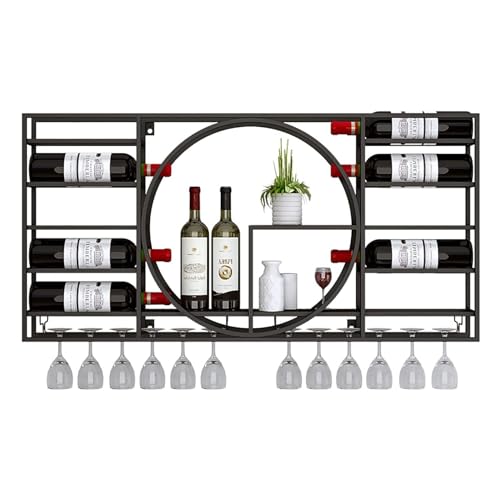 QIANMEI Modernes Weinregal Zur Wandmontage, Ausstellungsständer Aus Eisen, for Weinflaschen-Ausstellungshalter, Vielseitig Einsetzbar for Bar-Wohnzimmerküchen(Color:Black,Size:110x11x62cm) von QIANMEI