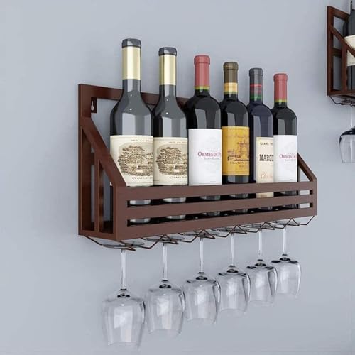 QIANMEI Wandmontierter Metallhalter for 6 Flaschen Und 6 Gläser, Weinregal for Bar/Küche/Schränke, Perfekt for Bars Und Restaurants(Color:Brown) von QIANMEI