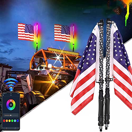 Spiral LED Peitsche Licht 3 Fuß 4 Fuß LED-Peitschenlichter Mit Fahnenstange, 360 ° Spiral-RGB-Verfolgungstanzlicht, Automatisch Beleuchtete Antennenpeitschen For UTV ATV Offroad-LKW-Sandbuggy ( Size : von QIANMEI