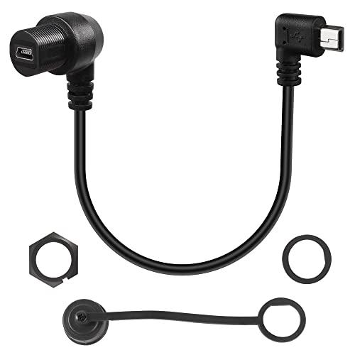 QIANRENON 90 Winkel Mini USB Eingebettet Panel Montage Kabel Mini USB 5 Pin Rechter Winkel Stecker auf Buchse Wasserdicht Erweiterung Anschlusskabel,Gewinde Montiert auf Dashboard,28cm (Rechtskurve) von QIANRENON