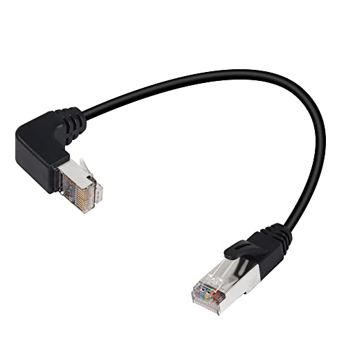 QIANRENON 90° Winkel RJ50 Kabel Adapter RJ50 10P10C Stecker auf Stecker Verlängerungen Kabel, Cat5E Abschirmung, für Industrielle Kamera Laser Scannen, 30cm/11.8in (Biegen nach unten) von QIANRENON