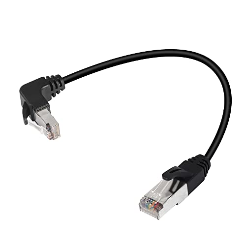 QIANRENON 90°Winkel RJ50 Verlängerungskabel Adapter RJ50 10P10C Stecker auf rechtwinkliger Stecker Ethernet Cabel Cat5E, mit Schirm,30cm/11.8in (Up Biegen) von QIANRENON