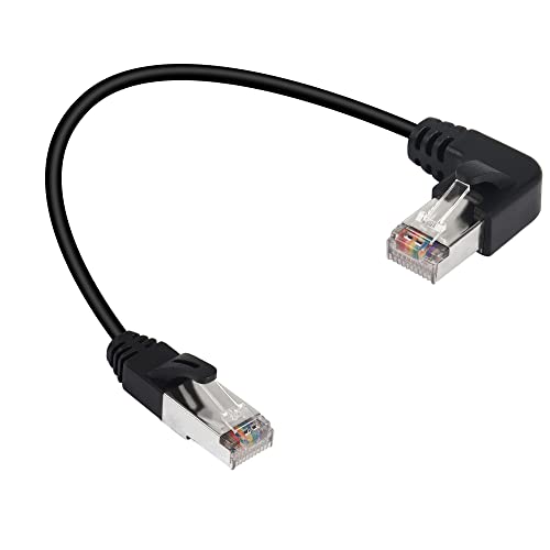 QIANRENON 90° Winkel RJ50 Ethernet-Kabel RJ50 10P10C Stecker auf rechtwinkliger Stecker Kabel Adapter, Cat5E, mit Schirm, Mikrofonanschlüsse für Daten und Mobilfunkgeräte, 30 cm (Biegung rechts) von QIANRENON