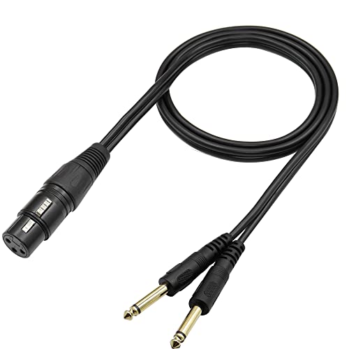 QIANRENON XLR auf TS 6.35mm Y Splitter Audio kabel XLR Buchse auf 2 TS 1/4 Y Stereo Cable XLR to Dual TS 6.35mm mono Verlängerungskabel Konverter, Für Mikrofon Gitarren Verstärker Mixer,1m/3.2ft von QIANRENON