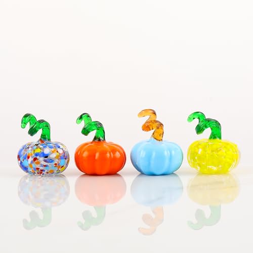 Qianwei Mundgeblasene Glas-Kürbis-Figuren, Tischdekoration für Herbst und Ernte, Kristall-Halloween-Kürbis-Dekoration (4 Stück Pumkpin-A) von QIANWEI