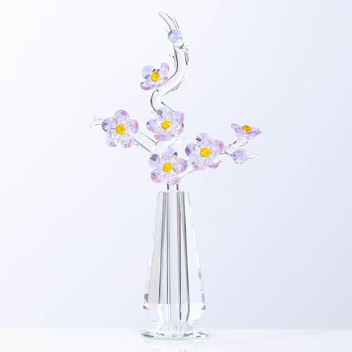 Violette Kirschblüten-Kristallblumen mit Stielen – Glasblumen mit Vasen japanische Kirsche Geschenke Dekor für Frau Freundin Frauen – Kristall-Sammelstück Home Tischdekoration ​ Für Valentinstag, von QIANWEI