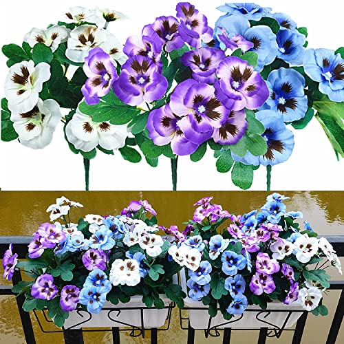 Künstliche Blumen aus Kunstblumen Kunstblumen Stiefmütterchen, Seide kreative Heimeinrichtung Simulationspflanze für Hochzeit Zuhause Outdoor Party Größe 30 cm (Weiß, Blau, Lila, 9 Stück) von QIANYUN