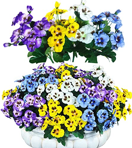 QIANYUN 12 Stück Künstliche Blumen für den Außenbereich, UV-beständig, Kunststoff, für den Außenbereich, Weiß/Violett/Blau/Gelb von QIANYUN