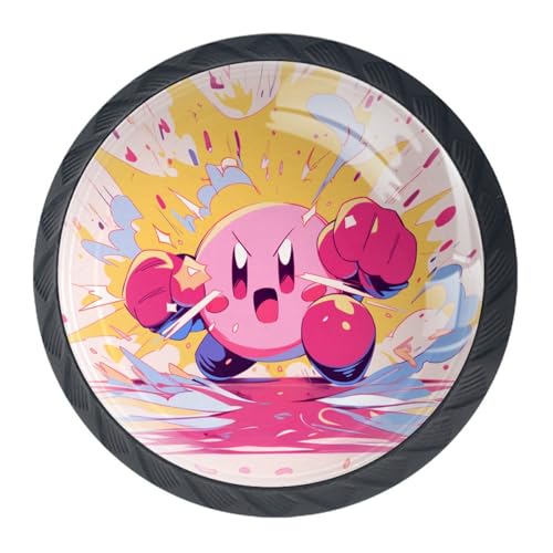 QIAOCEN Kirby-Star Schubladengriffe mit Schrauben, rund, ABS-Glas, Schrankgriffe, 35 x 28 x 17 mm, Schwarz, 4 Stück von QIAOCEN