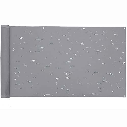 QIAOH Balkon Sichtschutz Grau 60cm x 200cm, Sichtschutz Terrasse Ohne Bohren, Blickdichte Windschutz Und UV-Schutz, Balkonbespannung, Nylon Kabelbinder Und Kordel von QIAOH